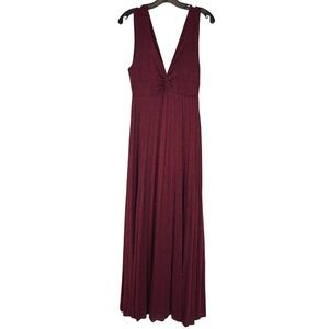 Red Glitter Maxi Gown‎ Burgundy Metallic Pleated Knot Front Popover Dress Medium
